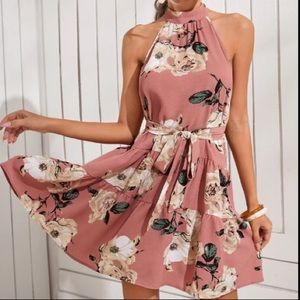 Pink Flower dress with belt